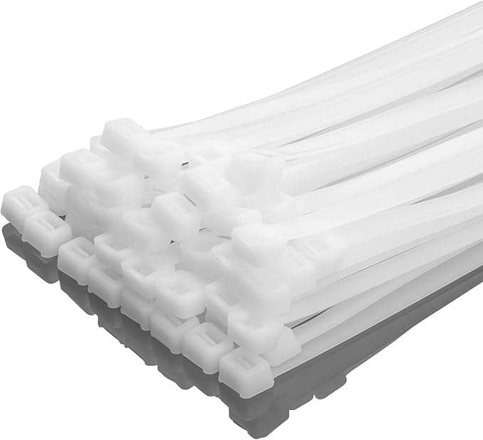 XINGO 8 Inch White Zip Ties Heavy Duty 100 Pack, 120 LBS Tensile Strength, Premium Nylon Cable Wire Ties, Self-locking Plastic Ties for Indoor and Outdoor Use