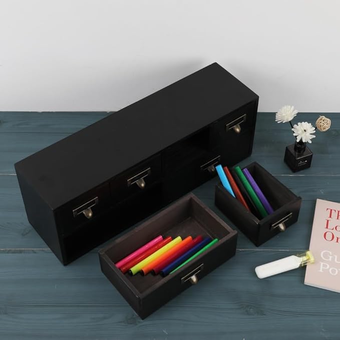 Apothecary Drawers Wooden Storage Box Vintage Wooden Drawers Wood Desktop Organizer Countertop Storage Box Library Card Catalog Cabinet Apothecary Cabinet （BLACK06）