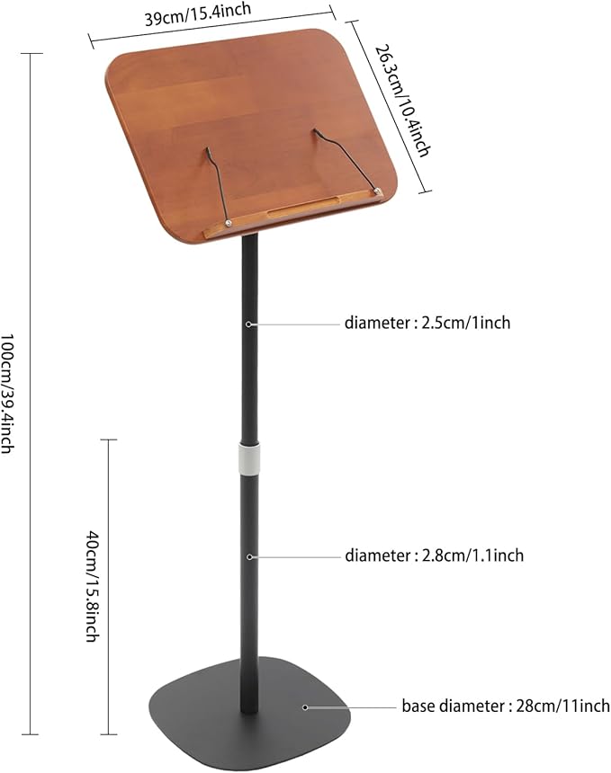 Sheet Music Stand & Desktop Book Stand, Music Book Holder Stand,Wooden Portable Sheet Music Table Stand Height Adjustable from 15.8-39.4in with Book Stand Support