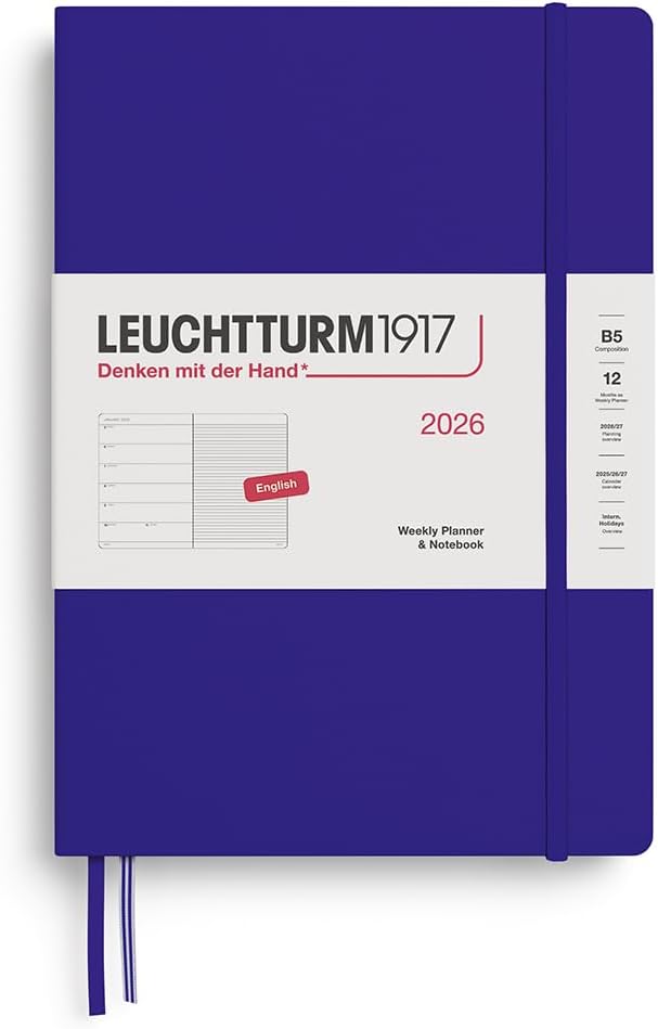 LEUCHTTURM1917 - Weekly Planner & Notebook 2026, Hardcover, Composition (B5), Ruled, Ink (Jan 1 - Dec 31, 2026)