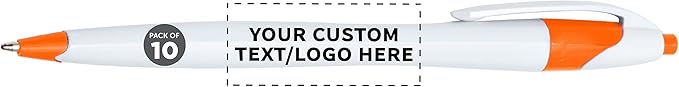 DISCOUNT PROMOS Custom Slim Curvy Ballpoint Pens Set of 10, Personalized Bulk Pack - Black Ink, Retractable, Great for Office, School, Tradeshows - Orange