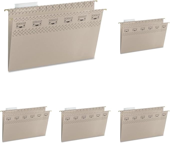 Smead TUFF Hanging File Folder with Easy Slide Tab, 1/3-Cut Sliding Tab, Legal Size, Steel Gray, 18 per Box (64093, Rod Color May Vary) (Pack of 5)