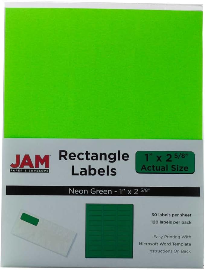 JAM PAPER Return Address Labels - Standard Mailing - 1 x 2 5/8 - Assorted Neon Colors - 600 Shipping Labels/Pack
