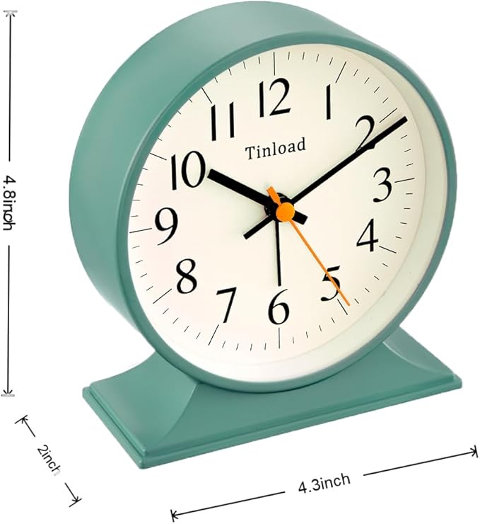 4.5"Retro Analog Alarm Clock,Vintage decor , Super Silent Non Ticking Small Clock with Manual Light, Snooze, Battery Operated, for Bedroom, Living Room, Office,Nightstand, Bedside, Desk ,Table(Green)