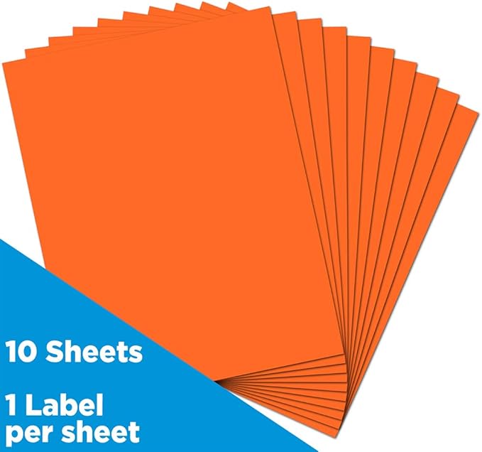 JAM PAPER Full Sheet Shipping Labels - Printable Sticker Paper - 8 1/2 x 11 - Orange - 10 Full Pages/Pack