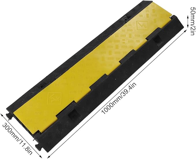 Ymiko Heavy Duty 3 Channel Cable Protector Ramp, 1m Rubber Cord Cover for Indoor Outdoor Use, Floor Cord Organizer with Traffic Rated Design