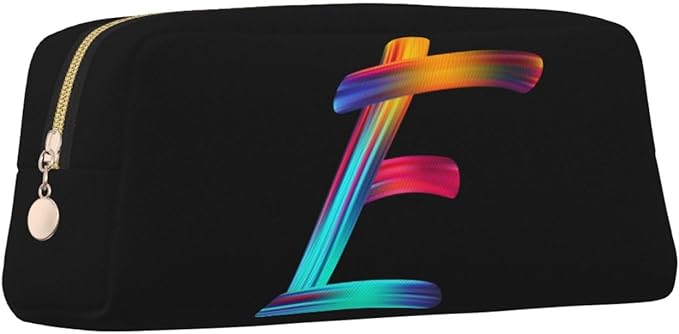 Cute Initial Pencil Case for Kids Simple Leather Pencil Pouch for Boys Girls Letter Design Pencil Box Pen Bag Pencil Pouch Office Stationery Organizer, Rainbow Letter E