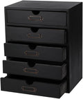 Wooden Storage Box with 5 Drawers Apothecary Drawers Vintage Wooden Drawers Wood Desktop Organizer with Drawers Countertop Drawers Library Card Catalog Cabinet Apothecary Cabinet （BLACK）