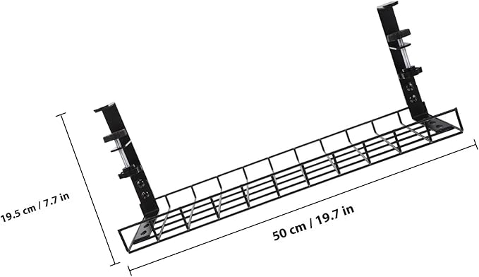 Under Desk Cable Management Tray, Cable Storage Rack Wire Cord Organizer, No-Drill Black 500Mm Holder for Office Desk Power Strip Organization