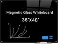 Magnetic Glass Black Board 48"x36" Glass Dry Erase Blackboard Tempered Glass Whiteboard Wall Mounted for Office School Home (Black)