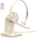 JIAMQISHI Bluetooth Headset - Wireless Headset with Noise Cancelling Microphone, V5.2 Computer Headphones with USB Dongle, Charging Base & Mic Mute for Work/Call Center/PC/Laptop/Online Class/Zoom