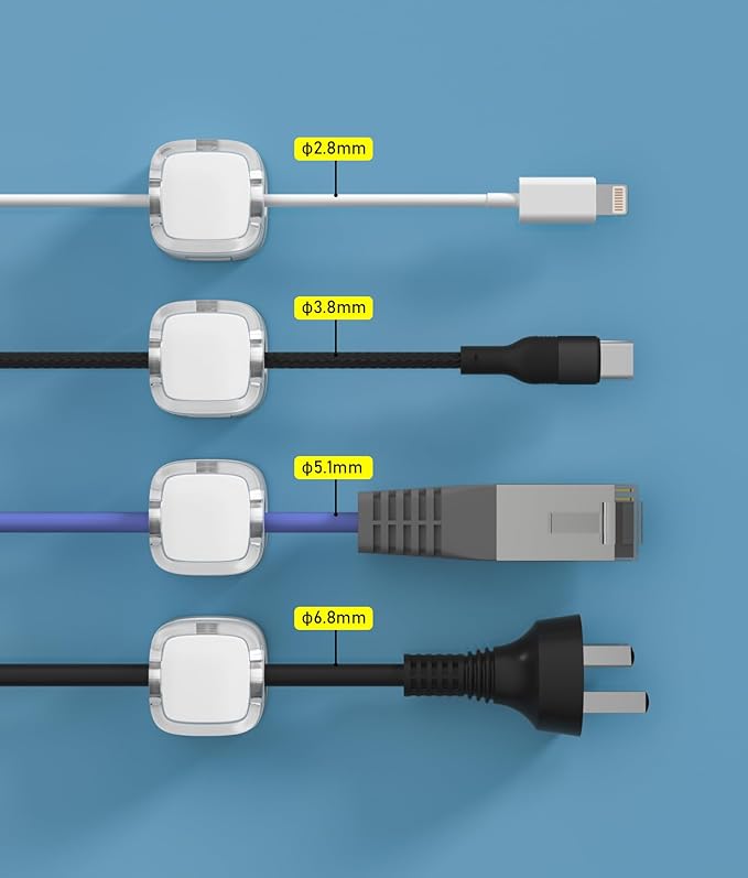 Magnetic Cable Clips, Adjustable Cord Holder Management, Adhesive Wire Keeper Organizer for Home Office Desk Phone PC Car Wall Desktop Nightstand Appliance (9-Pack White Crystal)