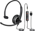 awatrue Single Ear USB Headset with Microphone for PC - Adjustable Lightweight Computer Headset with Mic for Call Center, Office, 3.5mm & USB Compatible Headphone with Mic