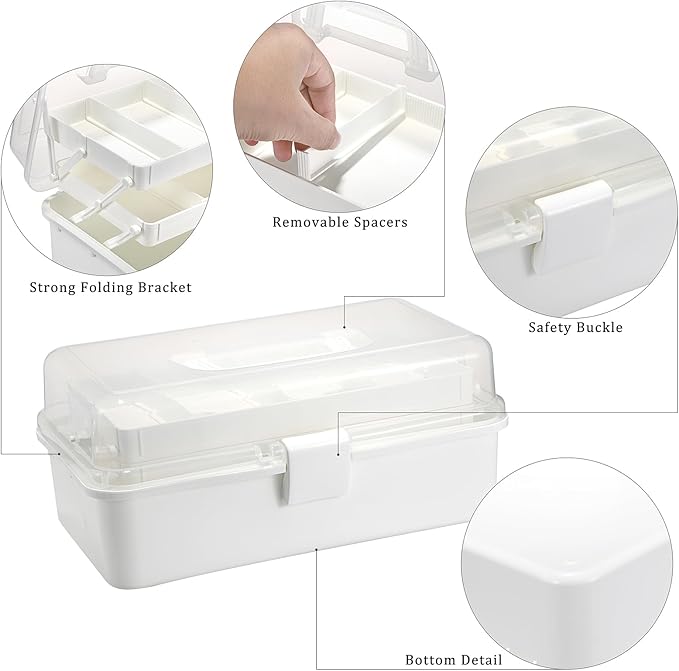 BTSKY 3-Layer Plastic Dividing Storage Box Craft Organizer with Adjustable Spacers Portable Handled Art Supply Multipurpose Home Utility Box for Medicine, Sewing