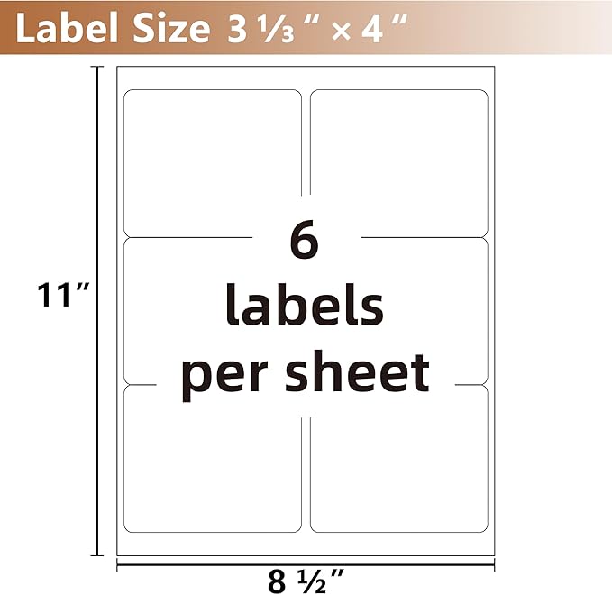 VZCPYTPM Printable Shipping Labels 3-1/3" x 4",25 Sheets 150 Blank Labels,for Mailing,Packages & Envelopes,Address Stickers