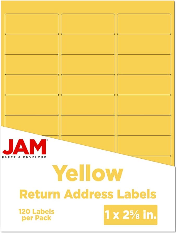 JAM PAPER Return Address Labels - Standard Mailing - 1 x 2 5/8 - Yellow - 120 Shipping Labels/Pack