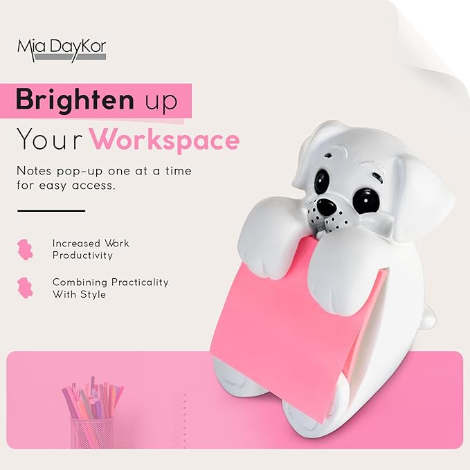 Resin Made 3" x 3" Cute Sticky Note Holder for Desk | Doodle Compatible Accordion Style Dog Pop Up Post it Note Dispenser, Pop Up Sticky Notes Dispenser for Office Holds, School & Office Desk Supplies