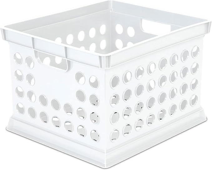 Sterilite Stackable Plastic Storage Crate Bin Organizer File Box with Handles for Home, Office, Dorm, Garage, or Utility Organization, White, 12-Pack