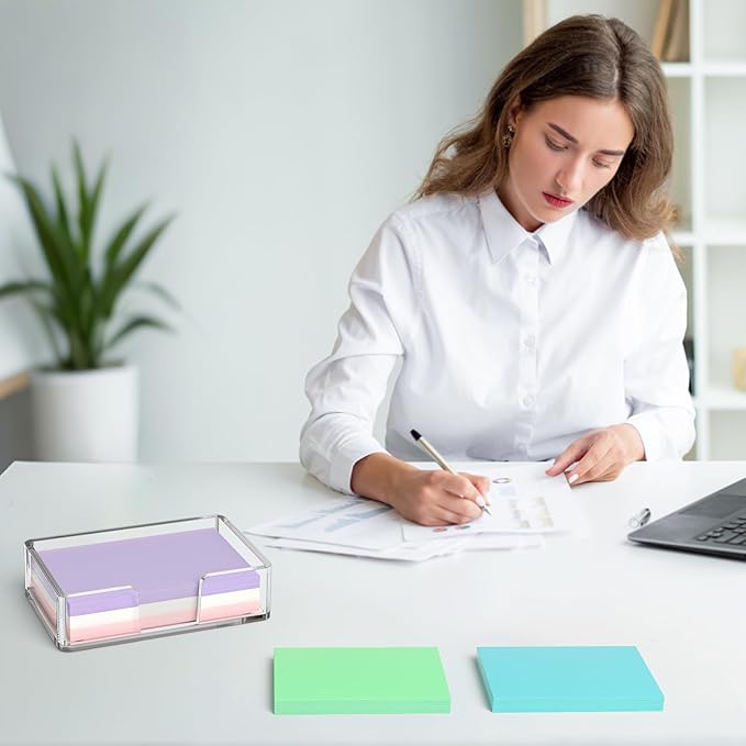 Sticky Note Holder, Crystal Clear Acrylic Notepad Holder 4x6 in Self-Stick Note Dispenser Office Desk Accessories, Memo Pad Holder Organizer for Classroom School Supplies