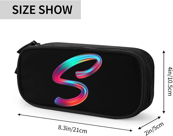 Cute Initial Pencil Case for Kids Students, Large Capacity Pencil Pouch for Boys Girls, Letter Design Pencil Box Pen Bag Office Stationery Organizer, Rainbow Letter S