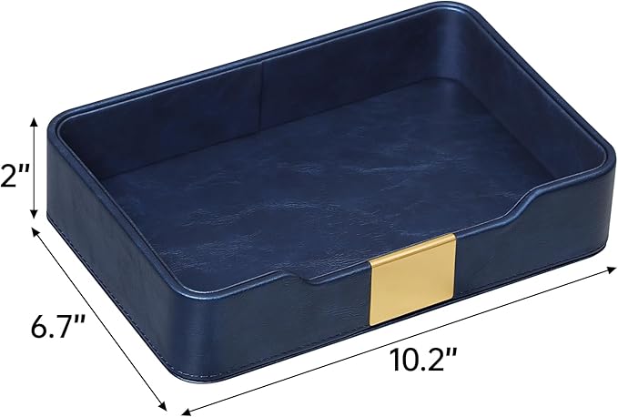 10.2" x 6.7" Nightstand Organizer Tray with Gold Accent, Decorative Valet Trays Cologne Organizer for Men, Key Bowl Perfume Trinket Tray for Dresser Bedside Entryway Table (Navy Blue)