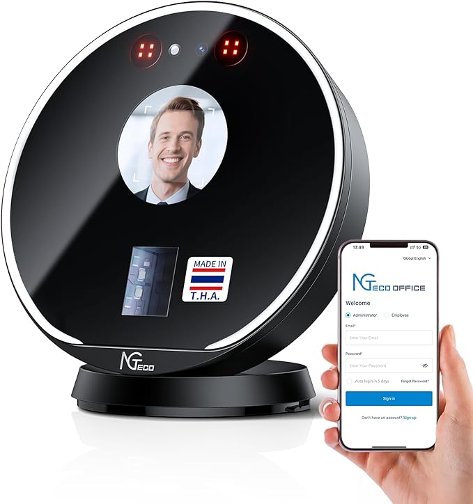 NGTeco Time Clock Cloud-Based, Face+Fingerprint+Card Attendance Time Clocks for Employees Small Business, 2.4G WiFi Remote Control Clock in Machine with Software＆App, IC Cards, No Monthly Fee