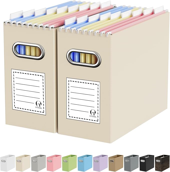 Oterri Cardboard File Organizer Box for Hanging File Folders Letter Size,File Box for Computer Desk,File Cabinet,Working Home,Office,Classroom (Beige, Letter Size - 2 Packs)