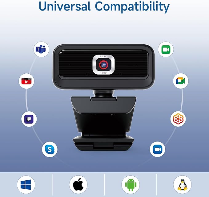 Combess Webcam for PC, Computer Camera for Desktop, 1080P Webcam with Tripod,USB Web Cam, 2 Noise Reduction Mics, Built-in Privacy Cover,Plug&Play