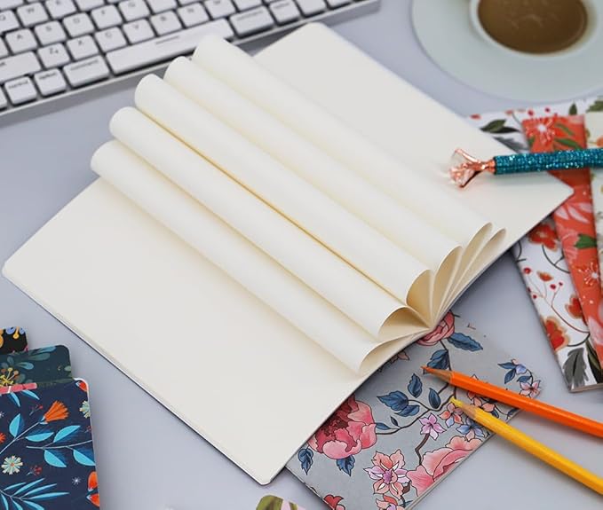 Wotion Pack of Journals for Writing A5 Notebook Bulk Set,Sketch Book- 12 Pack with 60 Blank Pages, 30 Sheets, and Embossed Cover in Gold Foil Floral Bliss Pattern (5.75 x 8.35 Inches)