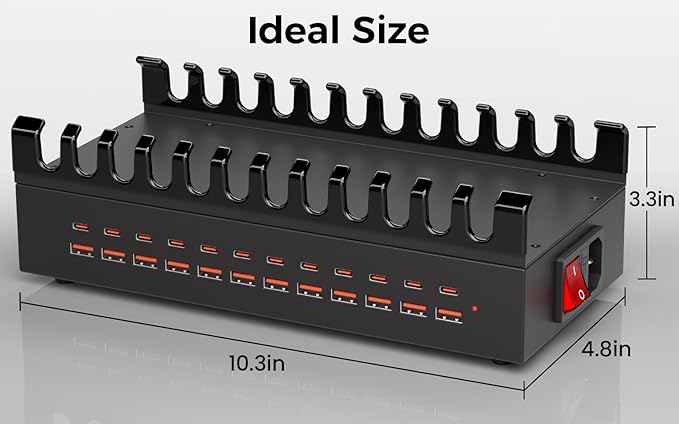 300W USB Charging Station for Multiple Devices, 24 Port USB C Fast Charging Station, Multi Device Charger Station Organizer Compatible with Tablet, Laptop, Cellphone, iPhone, iPad and More