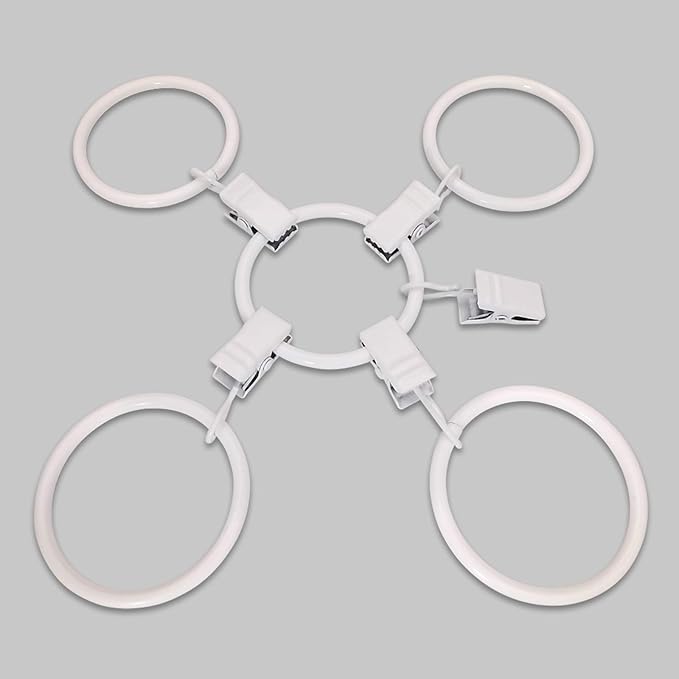 LLPJS 60 Pack Metal Curtain Rings with Clips, Curtain Clip Rings Hooks for Hanging Drapery Drapes Bows, Curtain Rod Rings 1.5 inch Interior Diameter, White