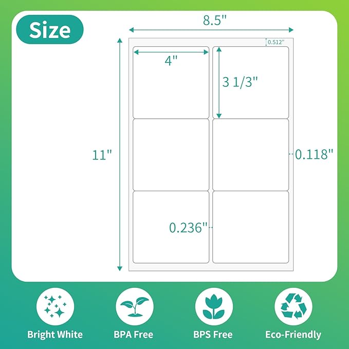 InpourPack 6 UP Labels, 4" x 3-1/3" Shipping Address Labels for Laser Inkjet Printer, Self Adhesive, Blank Mailing Sticker Printer Paper (500 Sheet=3000)