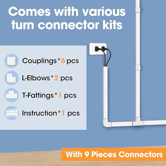 116in Cord Hider Kit, Cord Covers for Wires on Wall, Paintable Cable Raceway, Cord Hider for Wall Mount tv, tv Cable Hider Wall kit, Wire Covers for Cords, W0.96in X H0.57in, White