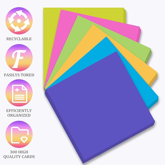 Zubebe 12 Pads 11 x 11 Inch Large Sticky Notes Jumbo Bright Colors Sticky Notepads Self Stick Note Square Memo Post Stickies for Office School, 25 Sheets/pad