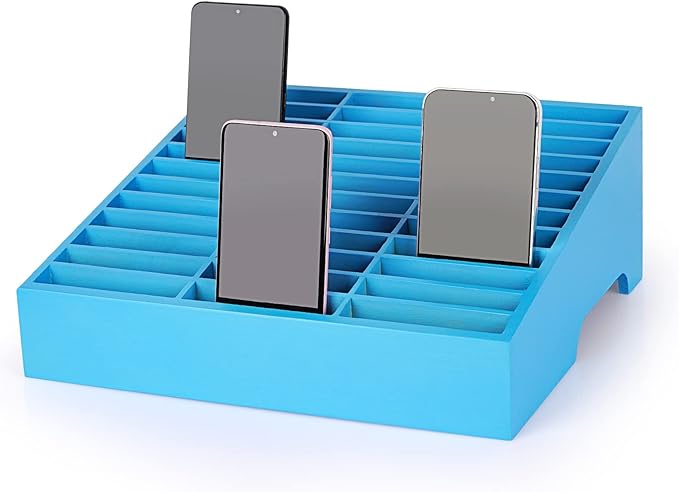 36-Grid Wooden Cell Phone Holder Desktop Organizer Storage Box for Classroom Office (Blue 36-Grid)