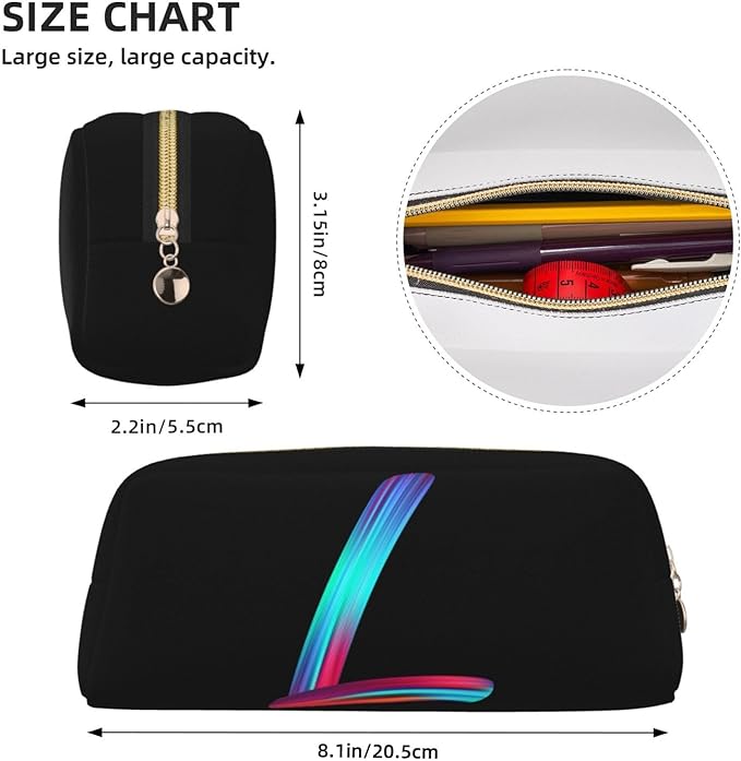 Cute Initial Pencil Case for Kids Simple Leather Pencil Pouch for Boys Girls Letter Design Pencil Box Pen Bag Pencil Pouch Office Stationery Organizer, Rainbow Letter L