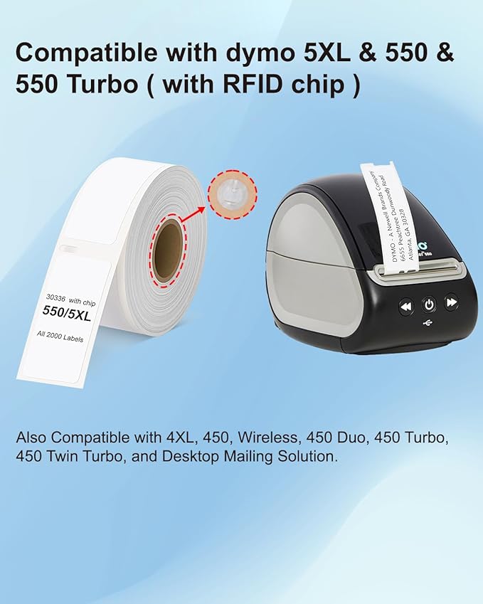 Weemay 30336 FNSKU Barcode Labels, Compatible for DYMO LabelWriter 5XL 550 550 Turbo 4XL 450 Wireless 450 Duo, 1" x 2-1/8", 25mm x 54mm Label with RFID Chip, for Barcodes, 4 Rolls, 2000 Labels