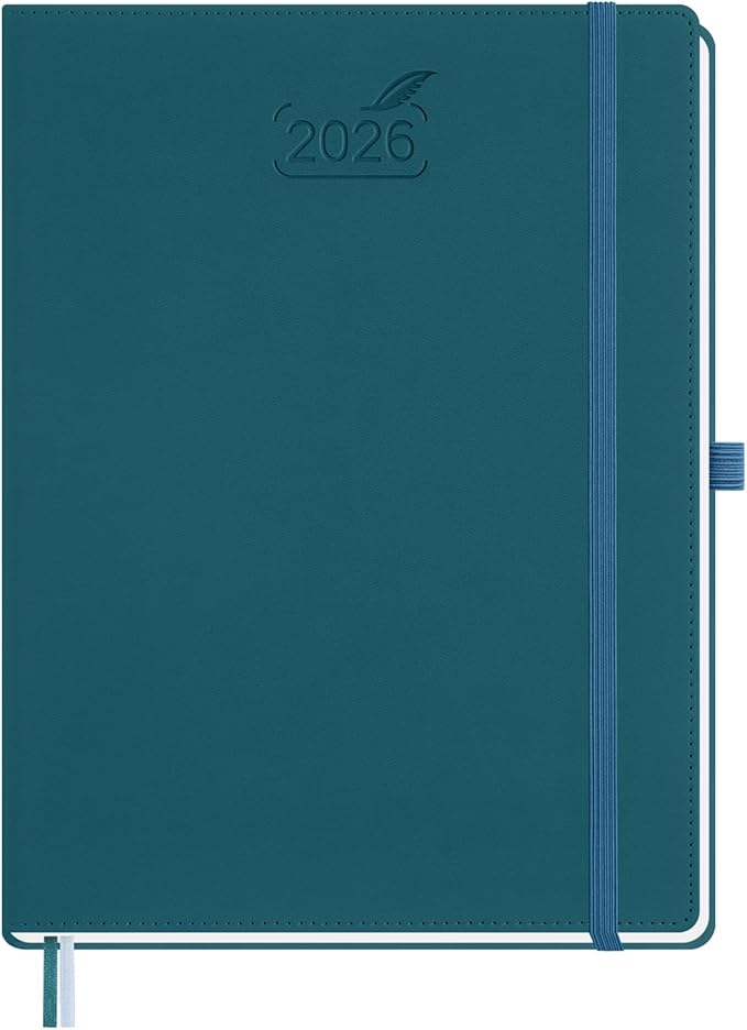 BEZEND 2026 Planner Weekly and Monthly (8.5" x 11") Daily Calendar with Hourly Timeslots & Tab (Jan-Dec) Note & Expenses, Pen Holder, Inner Pocket, Vegan Leather Hardcover - Dark Green
