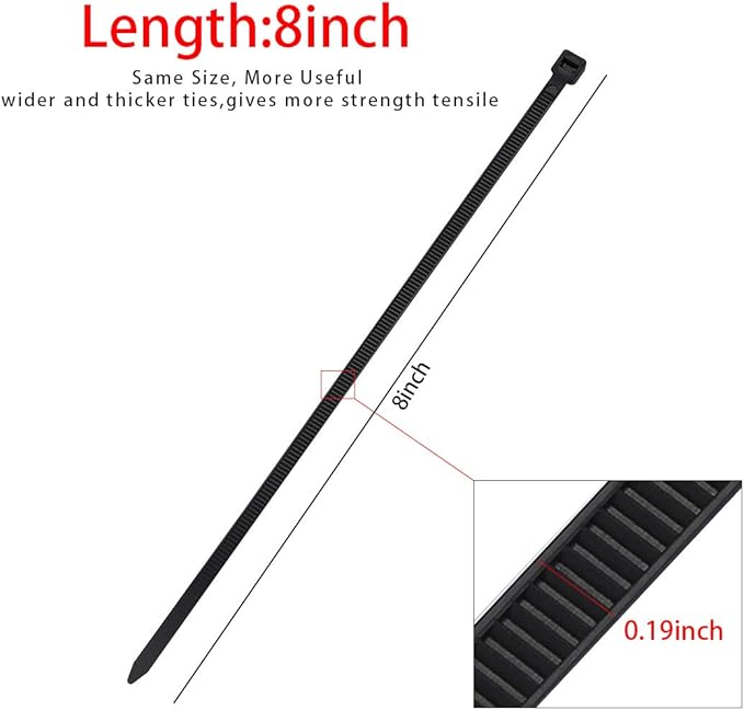 150 Pieces Multi-Purpose Cable Zip Ties 8 Inch,Self Locking Black Zip Ties with 50 Pounds Tensile Strength