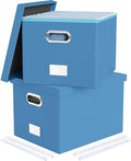 2 Pack File Storage Organizer - Portable Filing Box with Lid, Fits Letter/Legal Size, Navy Blue Leather Box