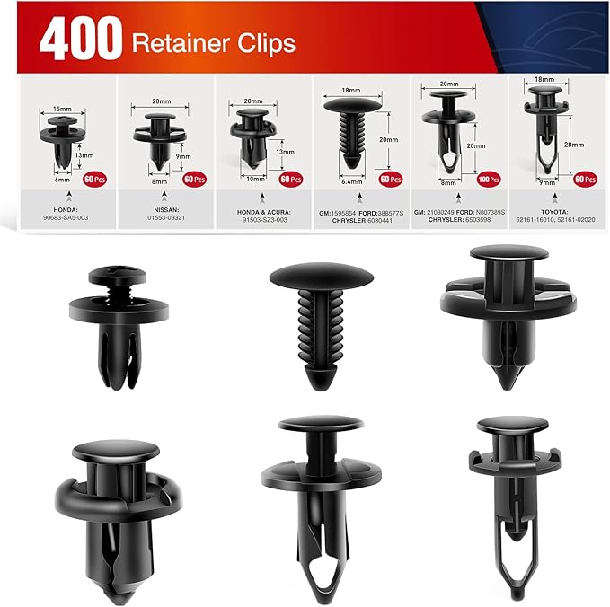 Nilight 400PCS Car Retainer Clips 6mm 7mm 8mm 9mm 10mm Expansion Screws Replacement Kit Bumper Push Rivet Clips for GM Ford Toyota Honda Chrysler Nissan