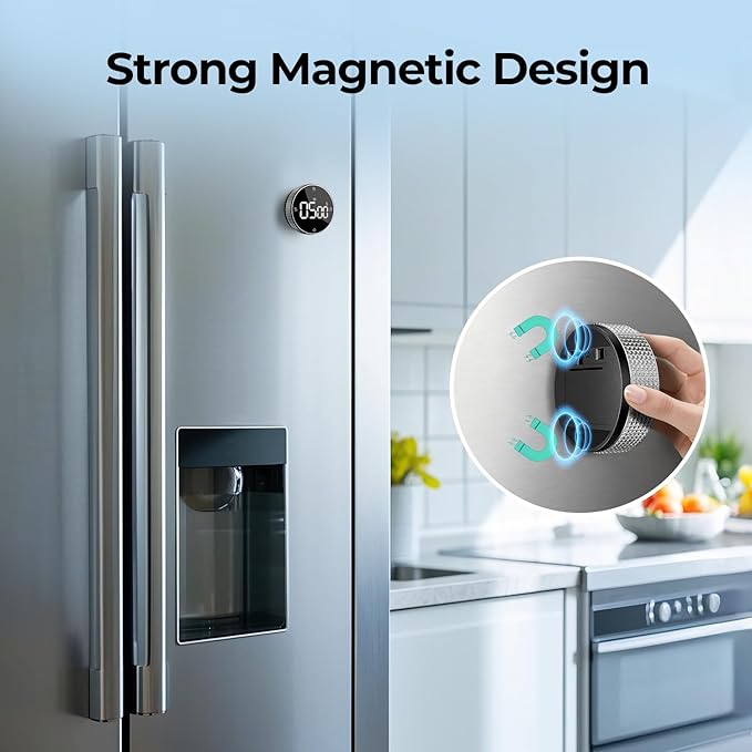USB Rechargeable Magnetic Kitchen Timer for Cooking, Building 800mAh Battery Large Display Digital Countdown Timer, 3 Preset 5/15/25 Mins Loud Alarm for Baking Grilling Studying - Silver