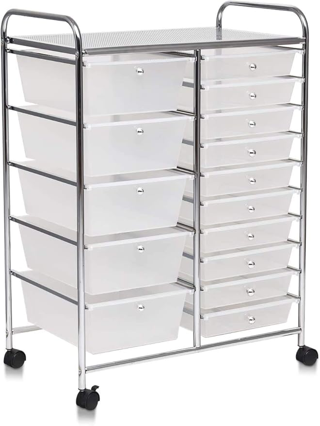 ARLIME 15 Drawer Rolling Storage Cart, Rolling Organizer Cart, Scrapbook Paper Organizer, Suitable for Office and School, Office Storage Tools on Wheels (Clear)