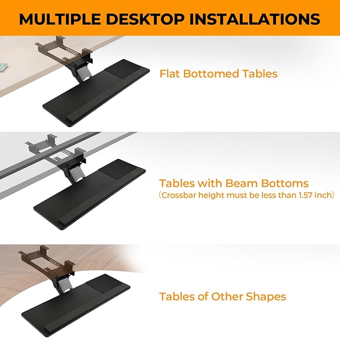 Keyboard Tray - Under Desk Keyboard Tray， 360° Adjustable Slide Out Keyboard Tray Under Desk with Mouse Pad & Wrist Rest， Ergonomic Design Improves Bad Sitting Posture