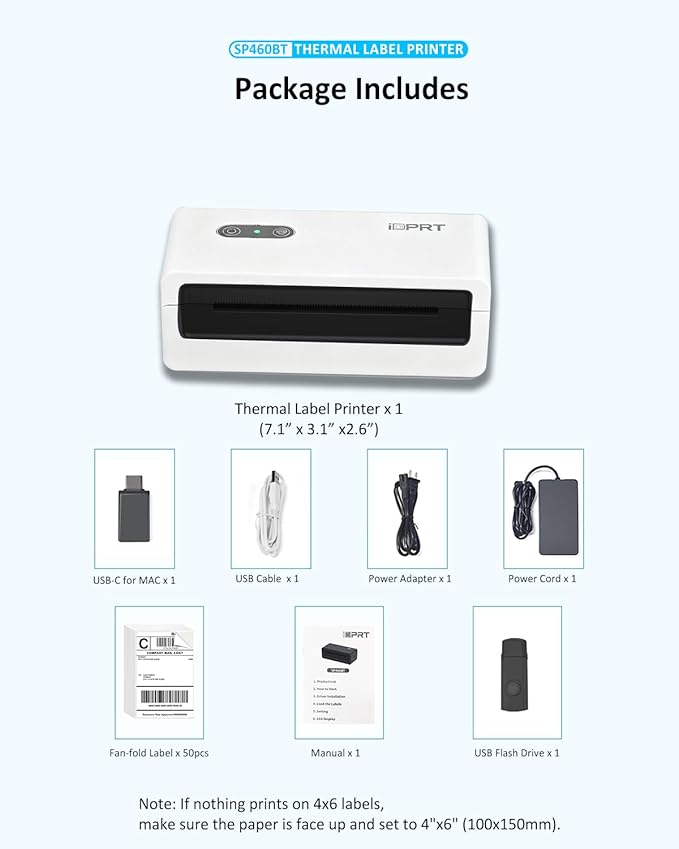 iDPRT Bluetooth Thermal Shipping Label Printer, 4x6 Wireless High-Speed Label Maker for Small Business, Compatible with Android, iPhone, Windows & Mac for Amazon, Ebay, Shopify, USPS, SP460BT