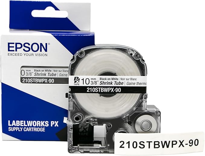 LABELWORKS Epson LW-PX900 Industrial Label Maker and Heat Shrink Tube - Label Maker Kit and 210STBWPX-90 Tape AWG 4-12, 3/8" (10MM) Wide, 7.5 ft (90")