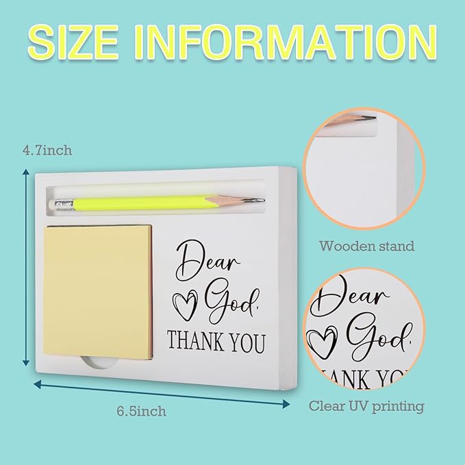 Dear God Thank You Note Holder, Inspirational Religious Desk Organizer Gift for Teacher Nurse Friend Coworker Doctors Church Saff, Religion Uplifting Office Table Decor Note Pad Holders KBB06
