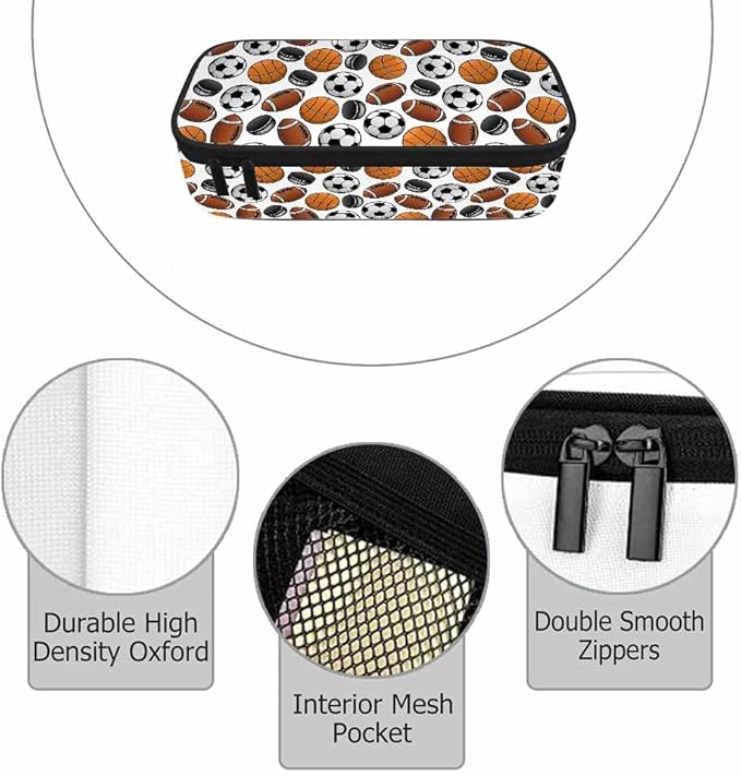 American Football Pencil Holder Bag Basketball Balls Ice Hockey Pucks Pencil Case College Office School for Teens Boy Girl