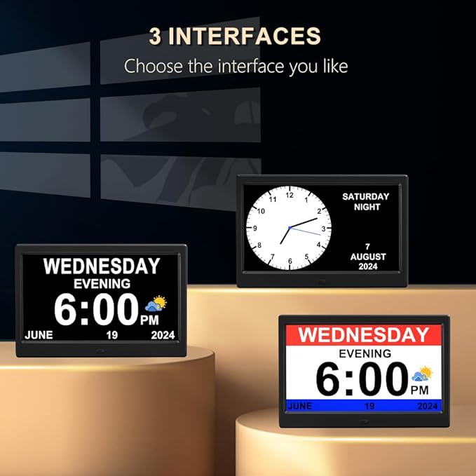 CAZOKASI Extra Large Impaired Vision Digital Alarm Clock with Day and Time for Elderly Calendar Clock Auto Dimmable Clock (10.1 Inch Black)