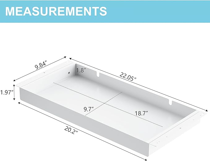 Under Desk Drawer,20.1 inch Carbon Steel Slide-Out Under Table Storage Organizer With Full Extension Ball-Bearing Slides,Undermount Drawer For Standing Desk & Home Office,White